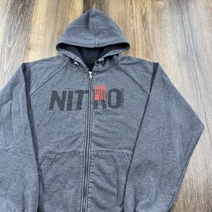 Vintage Nitro Snowboards Hoodie Mens M Gray Sweatshirt Mountain Zip Up Sweater